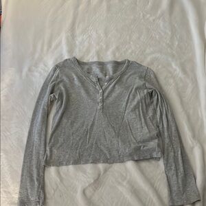 Gray Long Sleeve Henley Top